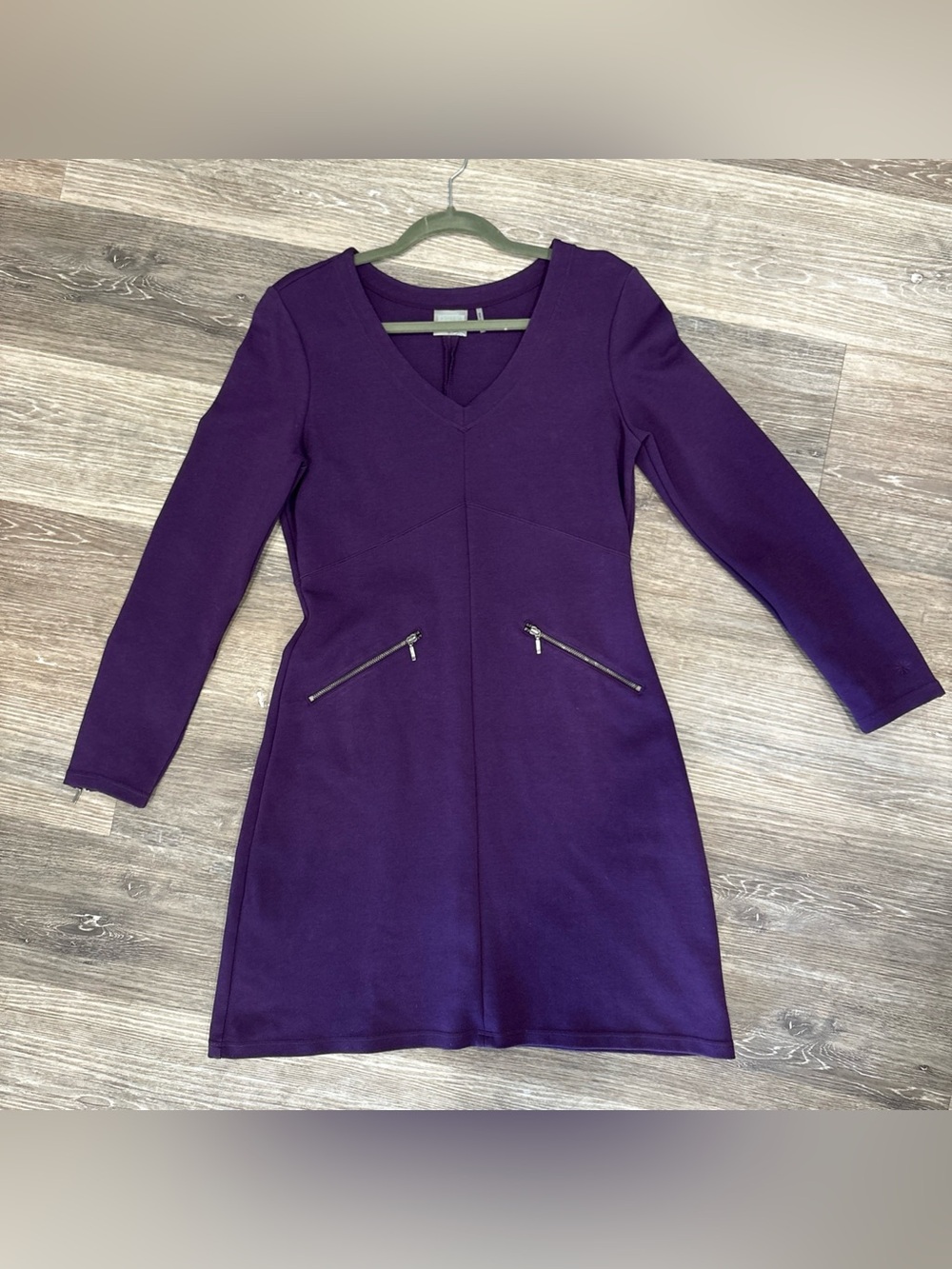 Athleta Dress Women P-MED Plum Purple Cotton Modal Nylon Blend Zip Cuffs